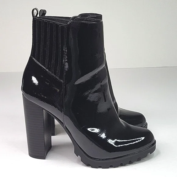 Just Fab Black Lug Sole Block Patent Leather Boots - Picture 4 of 17